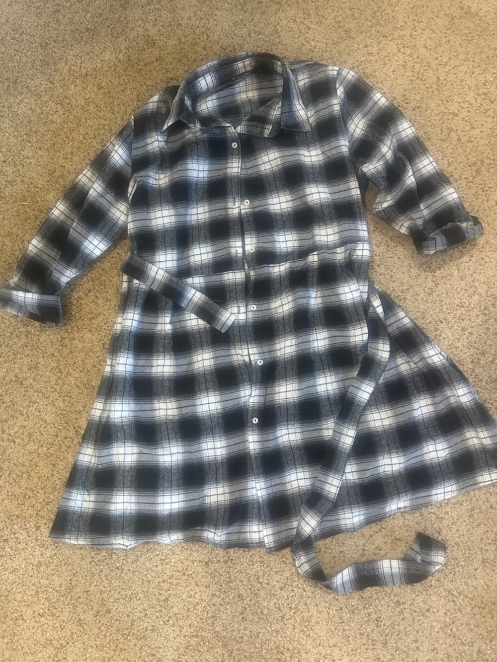 Simple Plus Black and White Plaid Shirt Dress